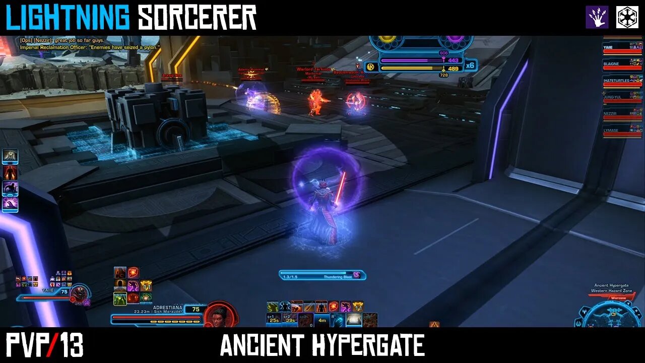 SWTOR PvP Lightning Sorcerer | Warzone Full Match | Level 75 | 1080p / 60fps. Ancient Hypergate