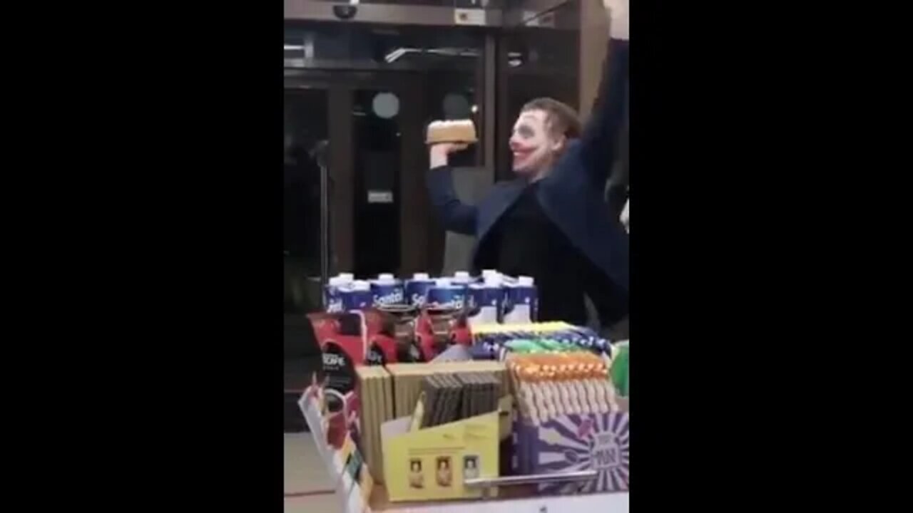 mask Security eats a cake in the face by JOKER