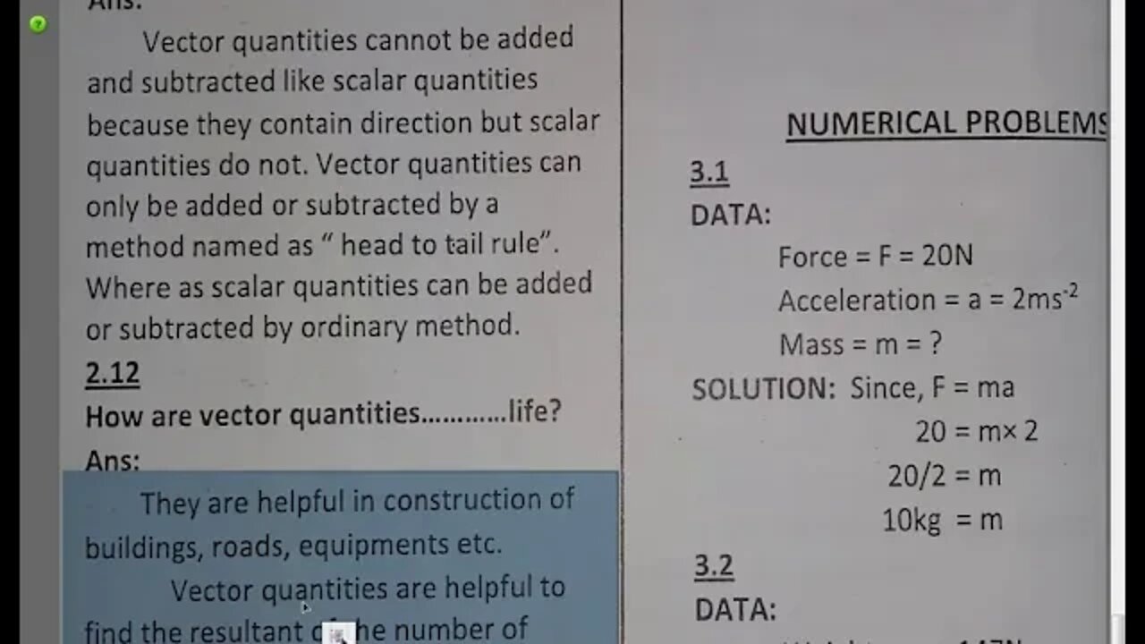 8th PHYSICS CH#2 pag#532 5,2 6,2 11,2 12+Num 2 1,2 2