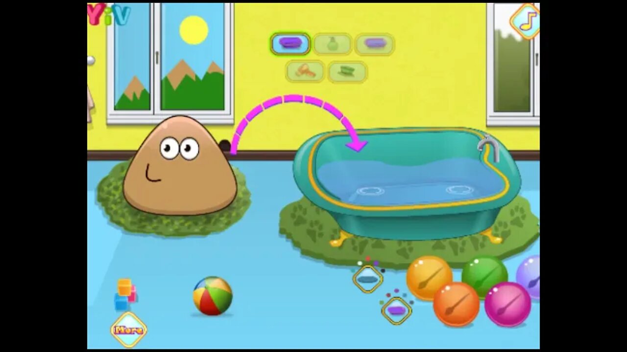 Baby Pou is bathing