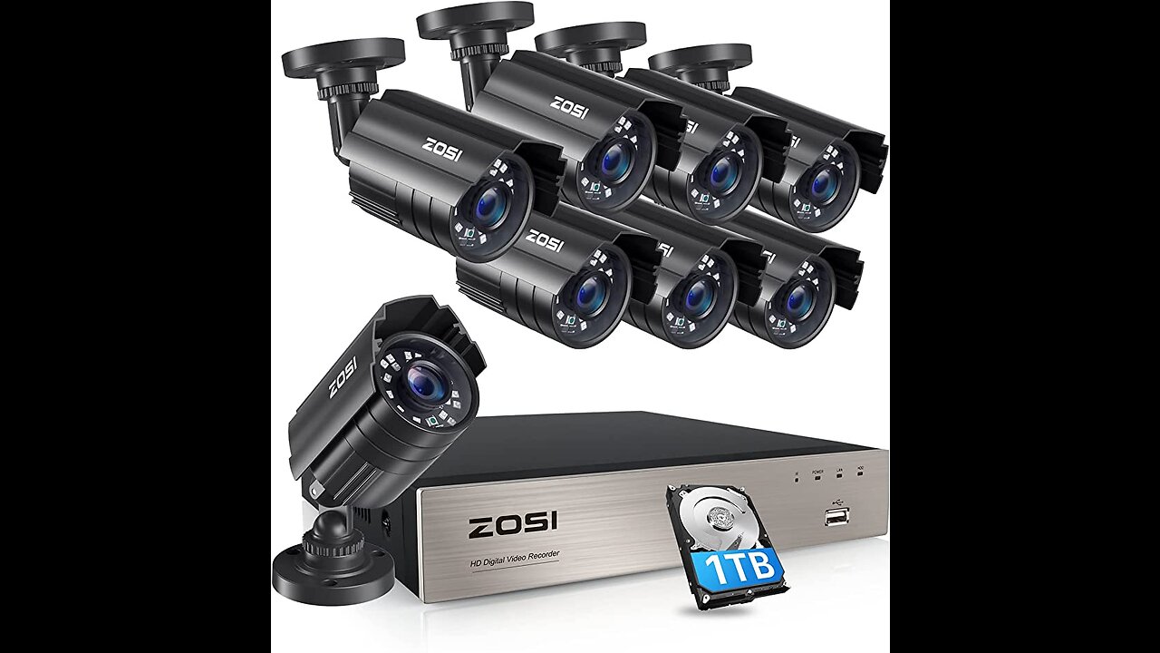ZOSI 5MP Lite Home Security Camera System with 1TB Hard Drive,8CH H.265+ CCTV DVR,8pcs 1080P 19...