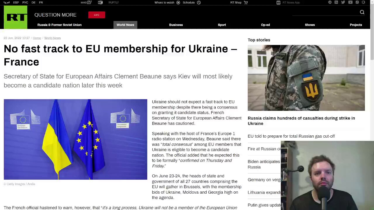 Vote to be held for EU candidacy for Ukraine. No fast track for EU membership.