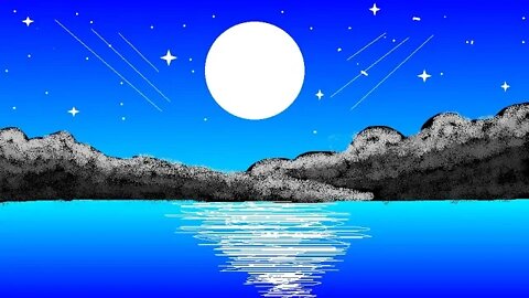 How To Draw Easy Moonlight Scenery in MS Paint | Moonlight Scenery Drawing On The River With MS Pain