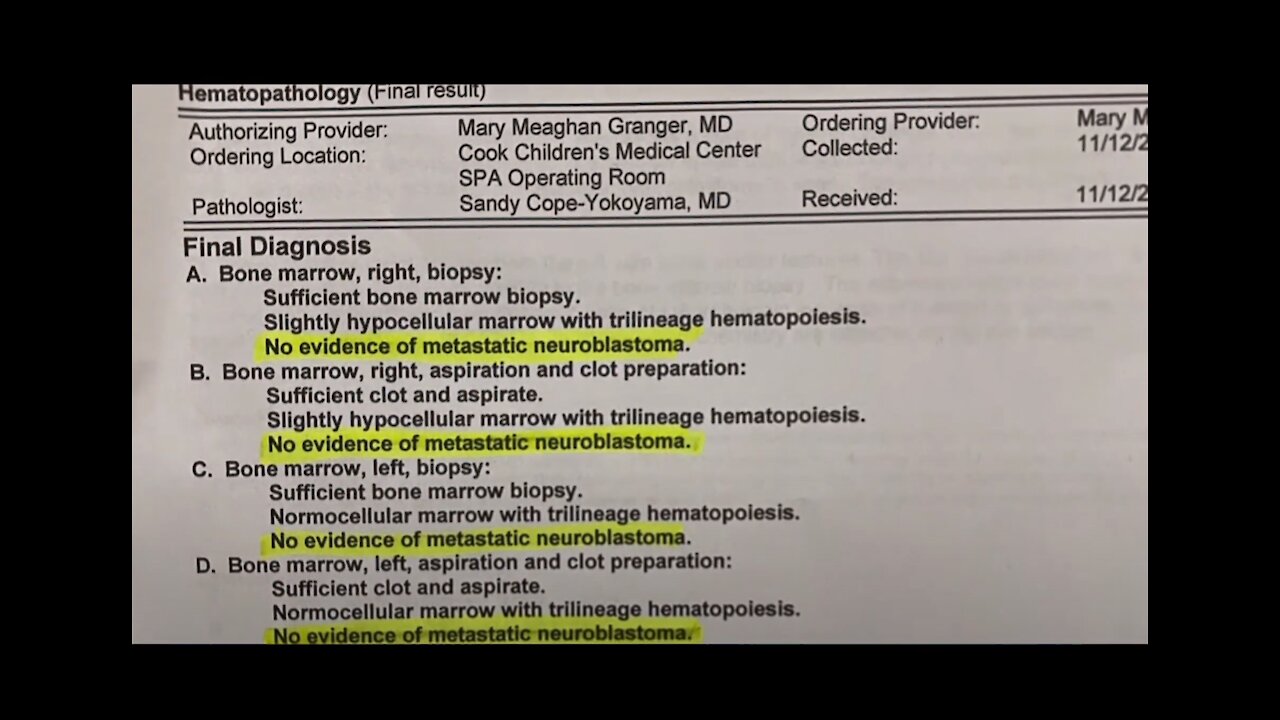 Documented Healing of Cancer with Doctor Paperwork Test Result