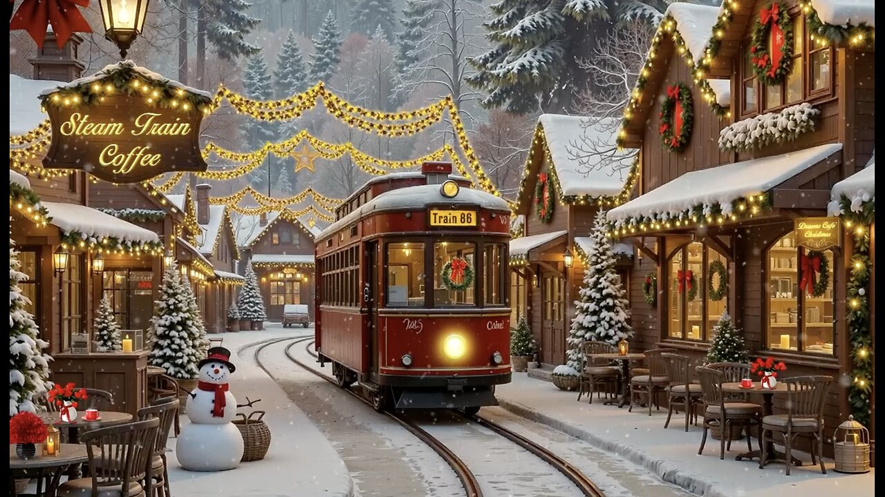 🚂❄️☃️ Christmas Train Station Town Streets Holiday Jazz Warm Cafe Snowy❄️🚂🎄