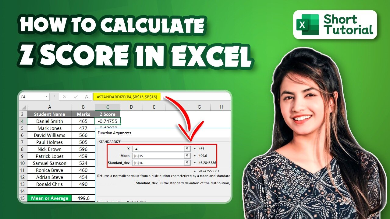 How to calculate z score in Excel