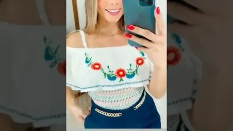 Blusinha Ciganinha de Alcinha com babado Bordado/ Toda Trabalhada/ shopee