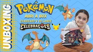 ABRI A BOX DO CHARIZARD V DO LANCE / COLEÇÃO CELEBRAÇÕES 25 ANOS / CARTAS POKEMON TCG