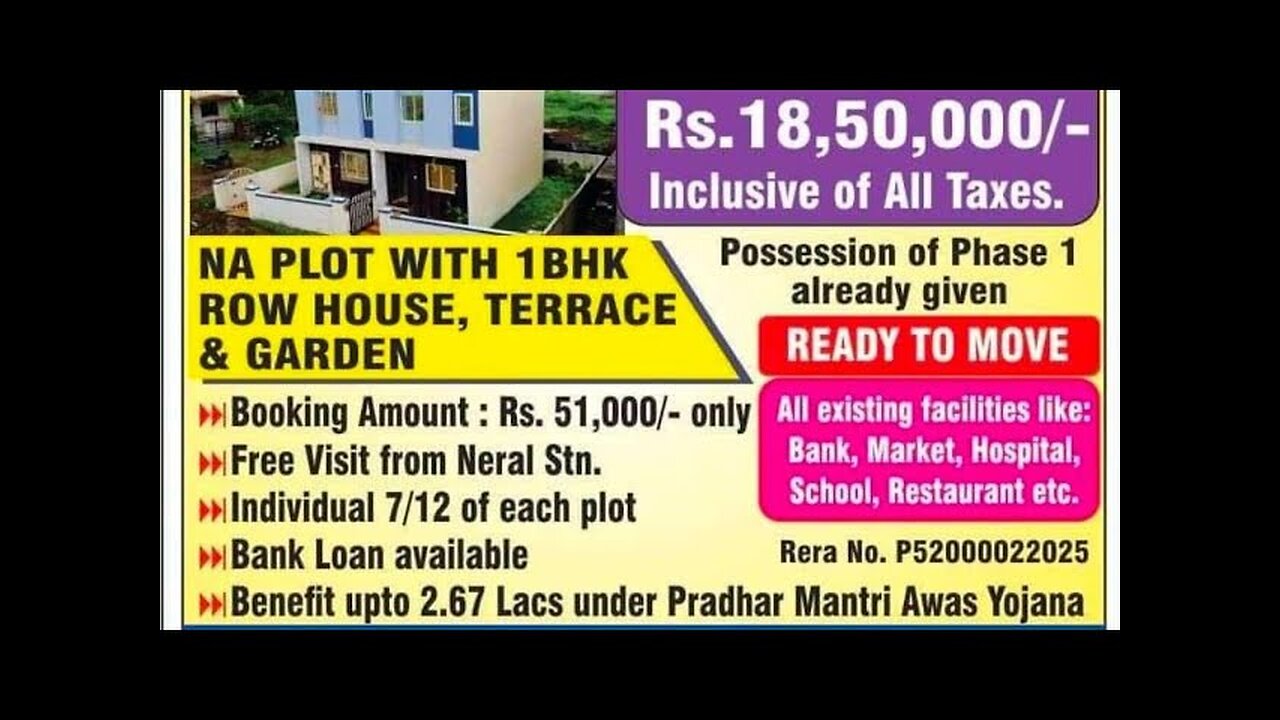 1 BHK Rowhouse Only@18.50 lakh || Neral Matheran Maharashtra ||