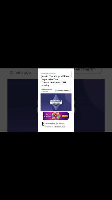 Ethereum Merge Will Not Impact Gas Fees, Transaction Speed @AltcoinDaily @CryptoCasey & @aantonop
