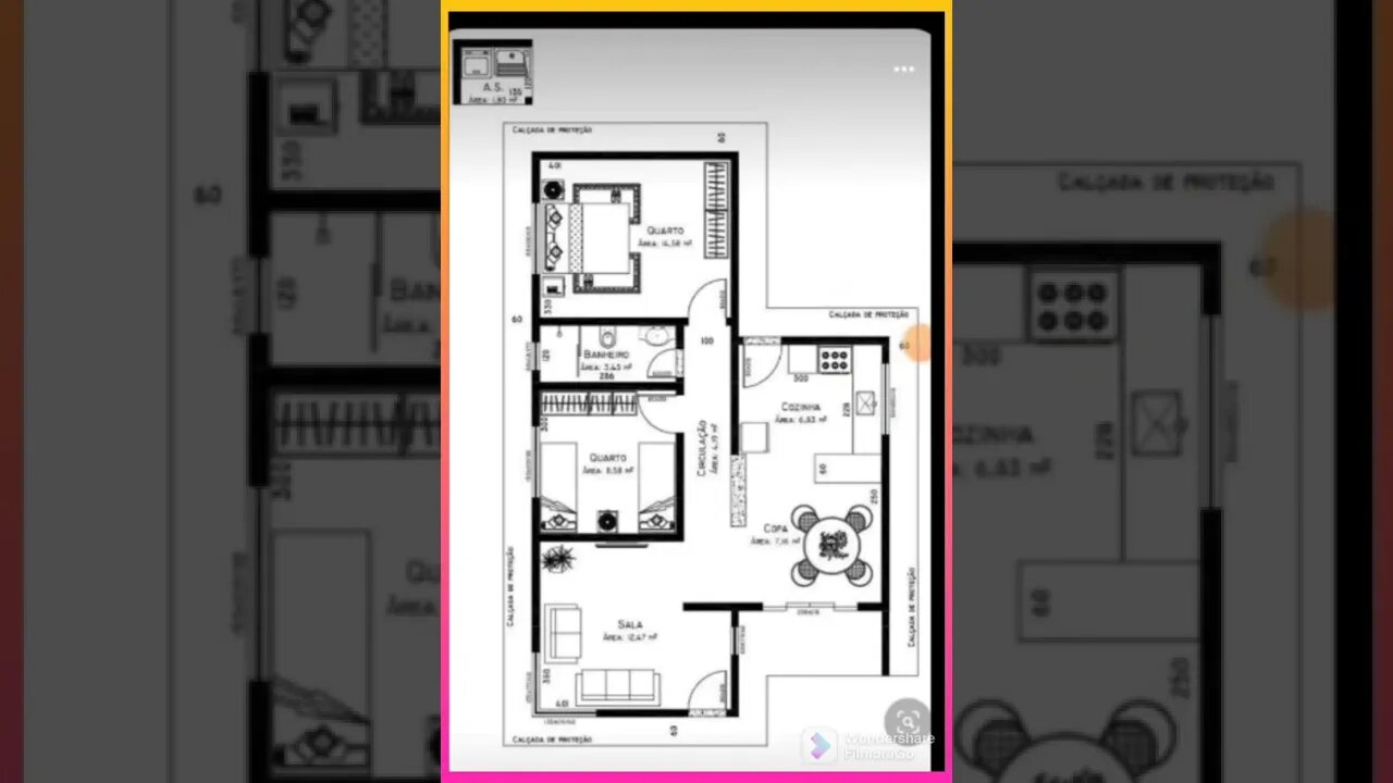planta baixa com 2 quartos copa com cosinha