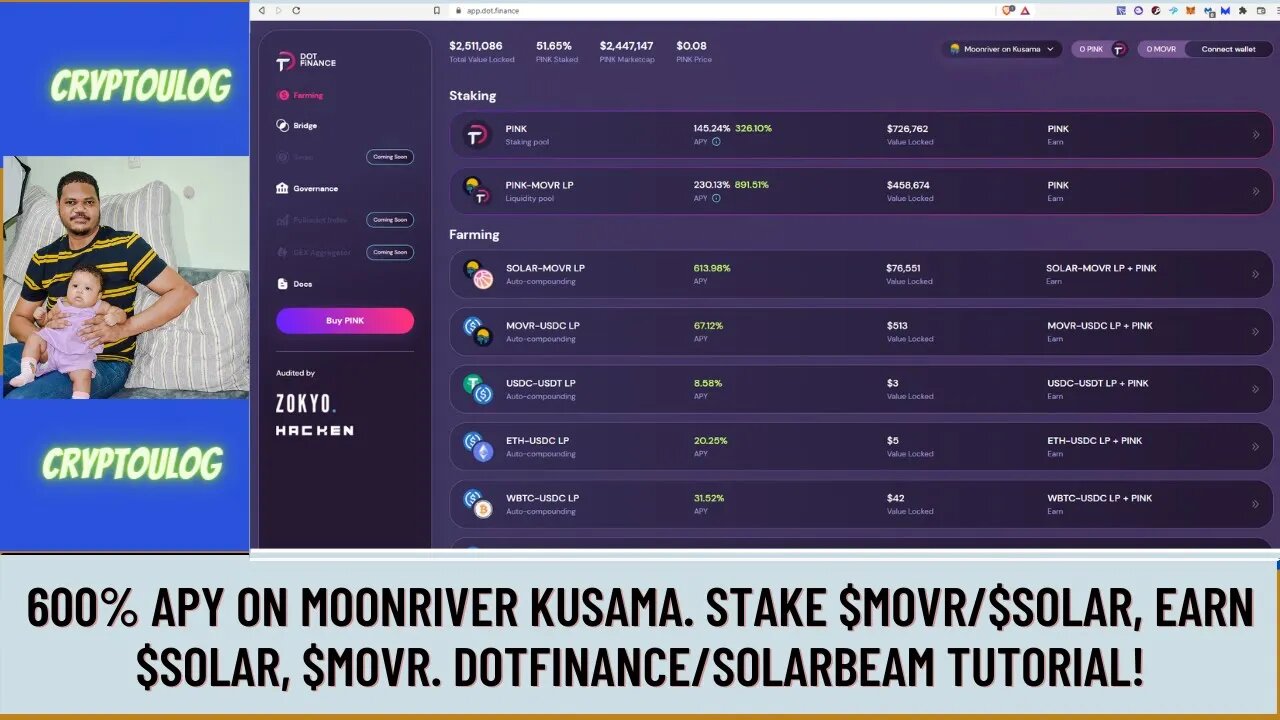 600% APY On MoonRiver Kusama. Stake $MOVR/$SOLAR, Earn $SOLAR, $MOVR. DOTFinance/Solarbeam Tutorial!