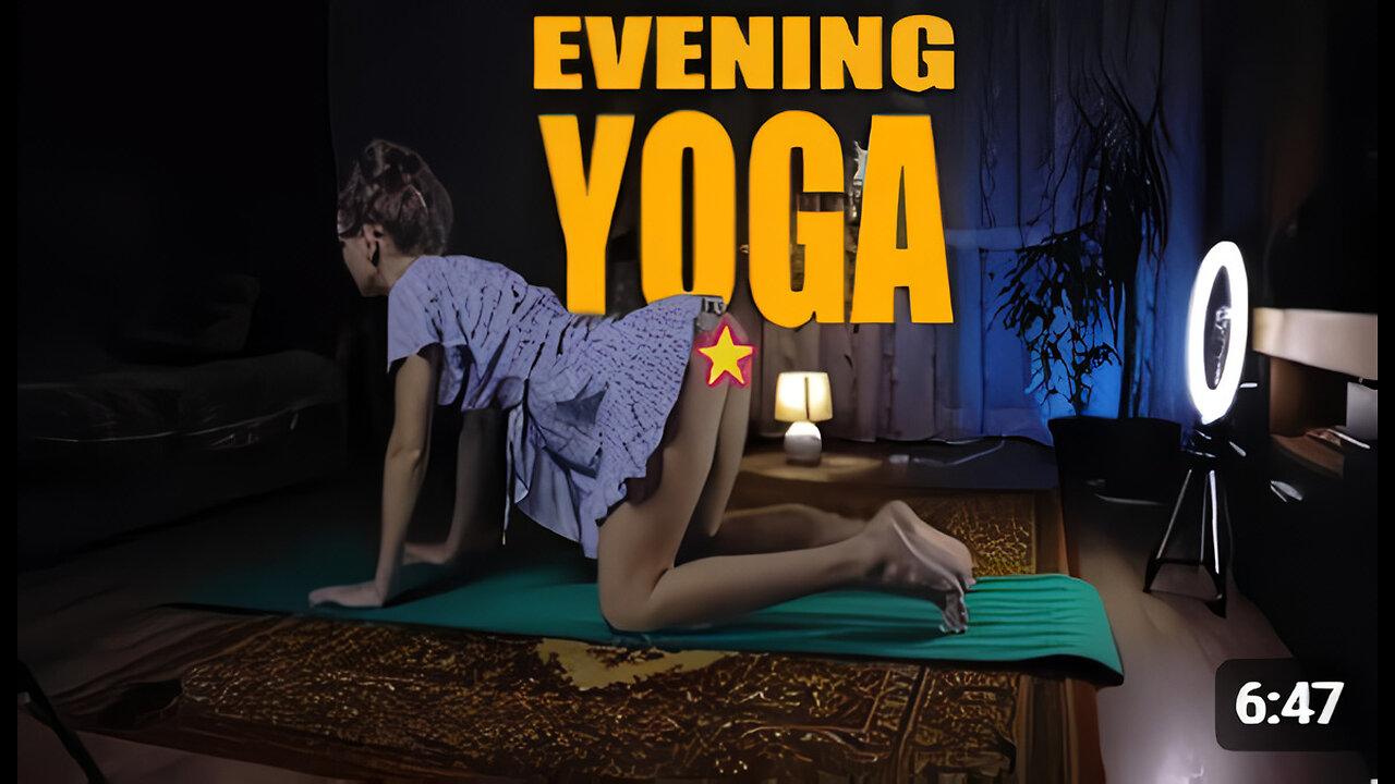 Girl doing evening yoga in short dress