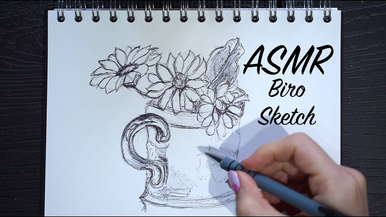 ASMR Quiet Sketching (No Talking) | Biro Flowers Still Life