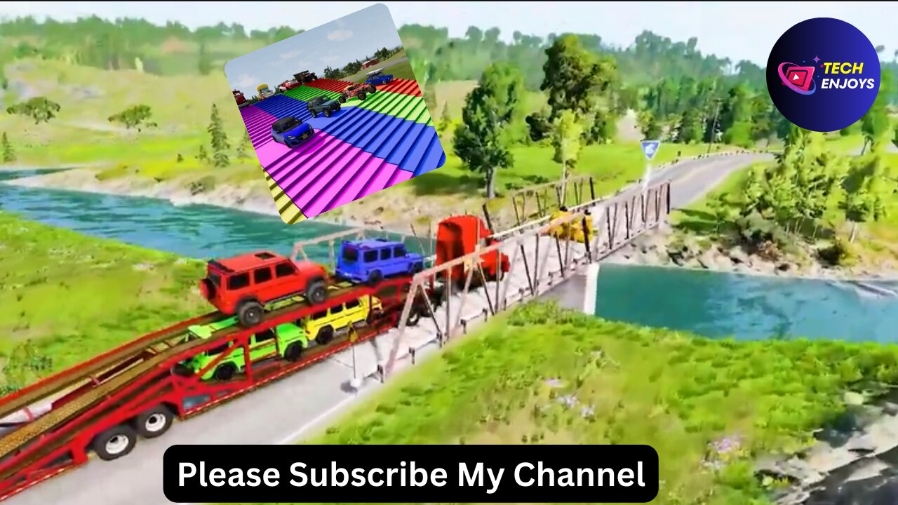 Competition Vehicle Cartoon | Double Flatbed Trailer Truck vs Speedbump | Funny Vehicle Cartoon 2024