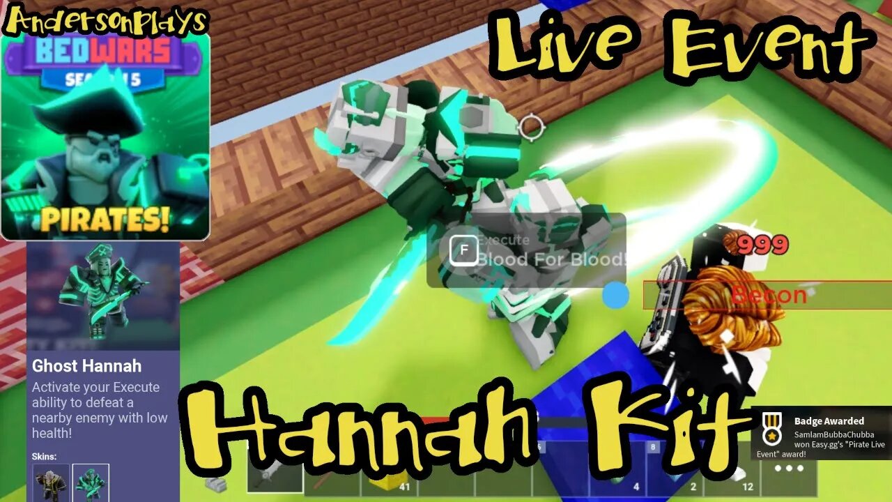 AndersonPlays Roblox BedWars 🏴‍☠️ [PIRATES!] Update - Live Event + Hannah Kit Bundle