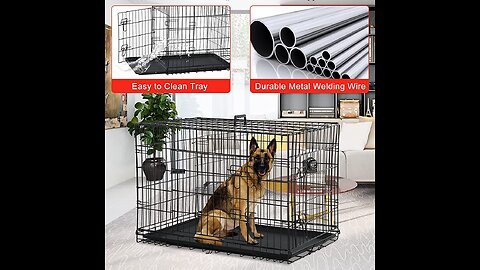 Review Large Dog Crate Kennel 48 Inch Metal Wire Dog Crate, Double-Door Folding Indoor and Outd...