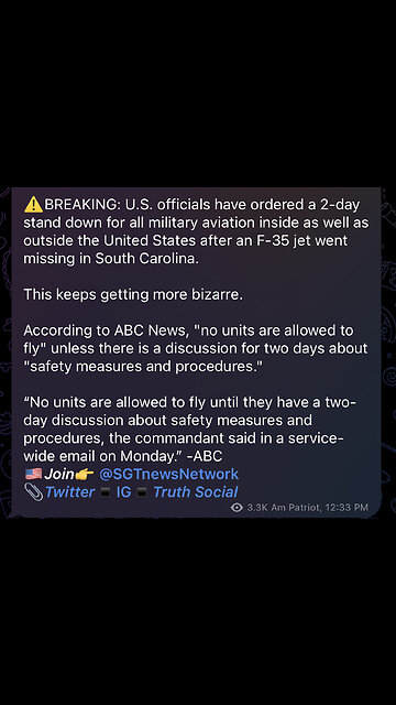 ⚠️BREAKING: U.S. officials have ordered a 2-day stand down for all military aviation