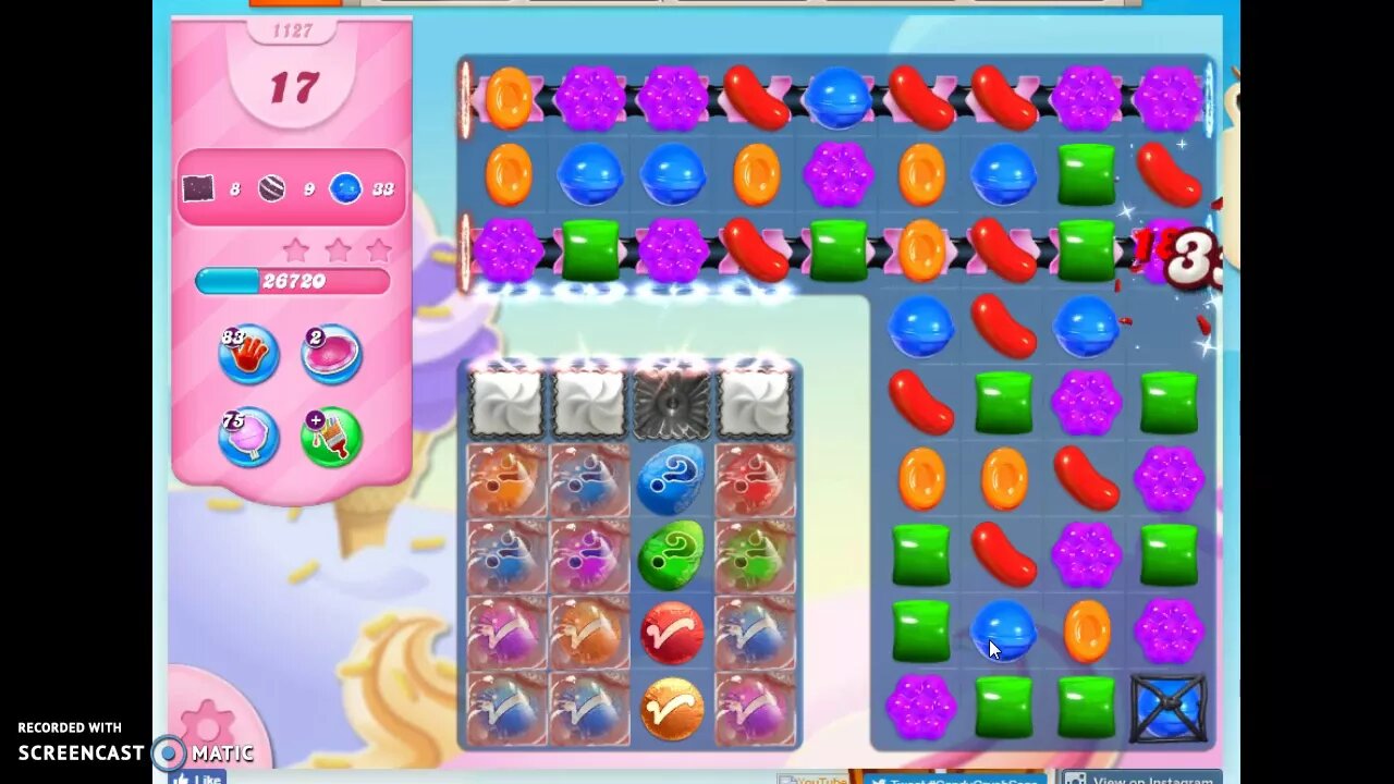 Candy Crush Level 1127 Audio Talkthrough, 2 Stars 0 Boosters