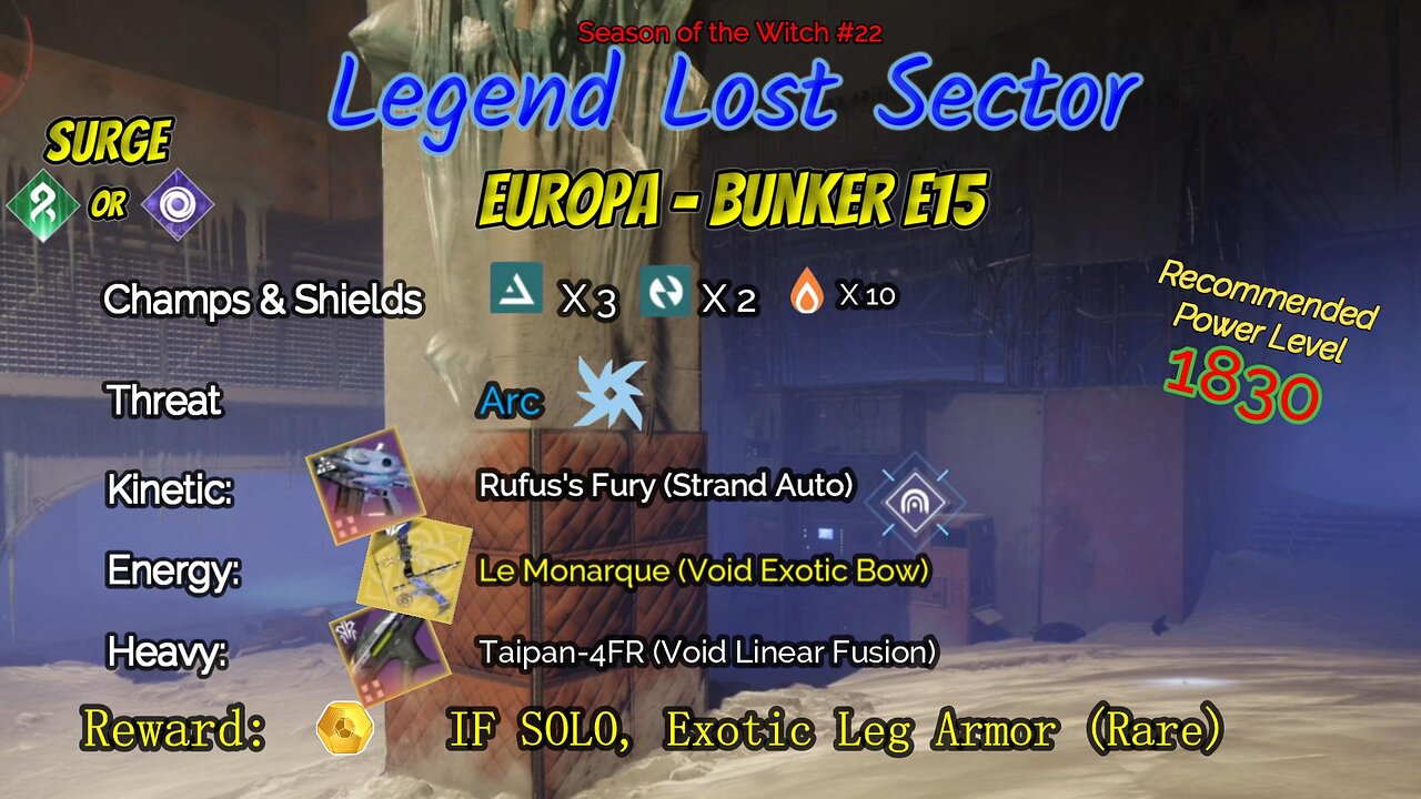 Destiny 2 Legend Lost Sector: Europa - Bunker E15 on my Solar Hunter 9-20-23