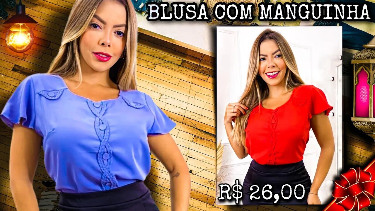 Blusa com manguinha e detalhe na frente/ shopee