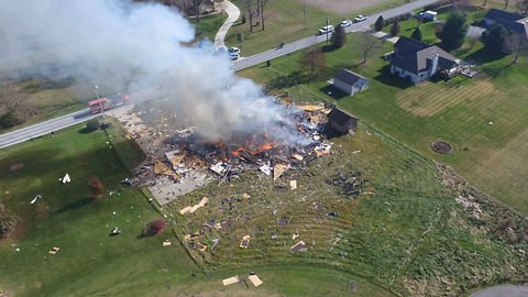 Drone captures aerial video of home explosion in Owen County, Indiana