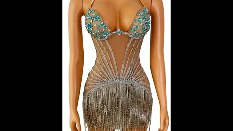 Evening Celebrate Malachite Green Rhinestones Crystals Chains Dress Transparent Outfit Celebrate Sta