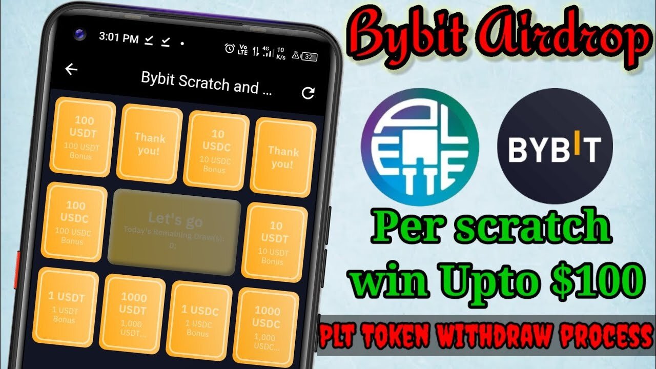 Plt token withdraw process,Bybit exchange New Airdrop,Bybit scratch and Win offer,Plt token instant