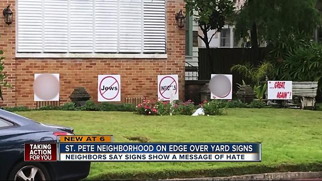 Neighborhood fired up after homophobic, anti-semitic signs in front yard