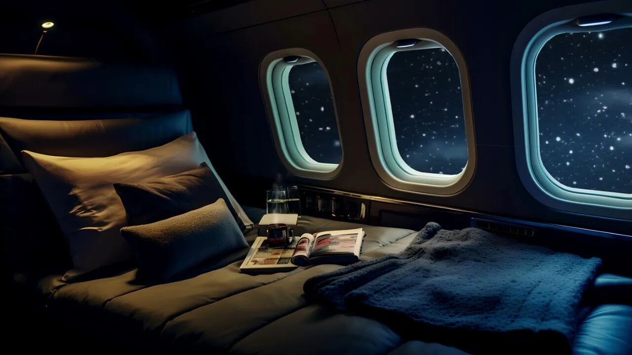 Night Airplane White Noise Ambience | Fall asleep fast | Stress Relief | Reading, Studying, Sleeping