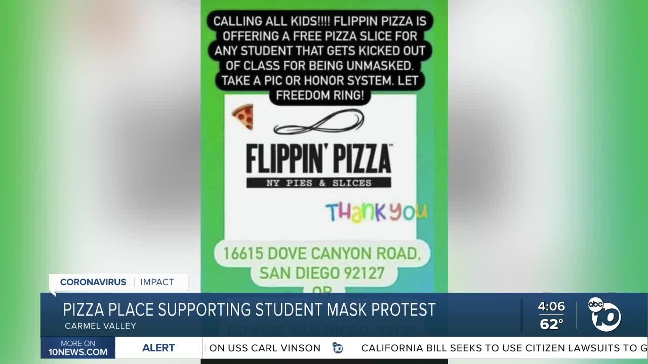 Pizza restaurant supporting students who protest masks in class