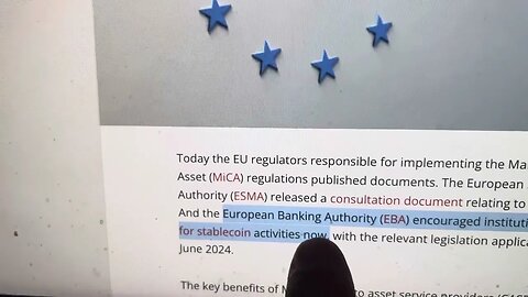 BREAKING…EU REGULATORS URGE STOCK MARKET TO GET READY NOW FOR STABLECOINS.