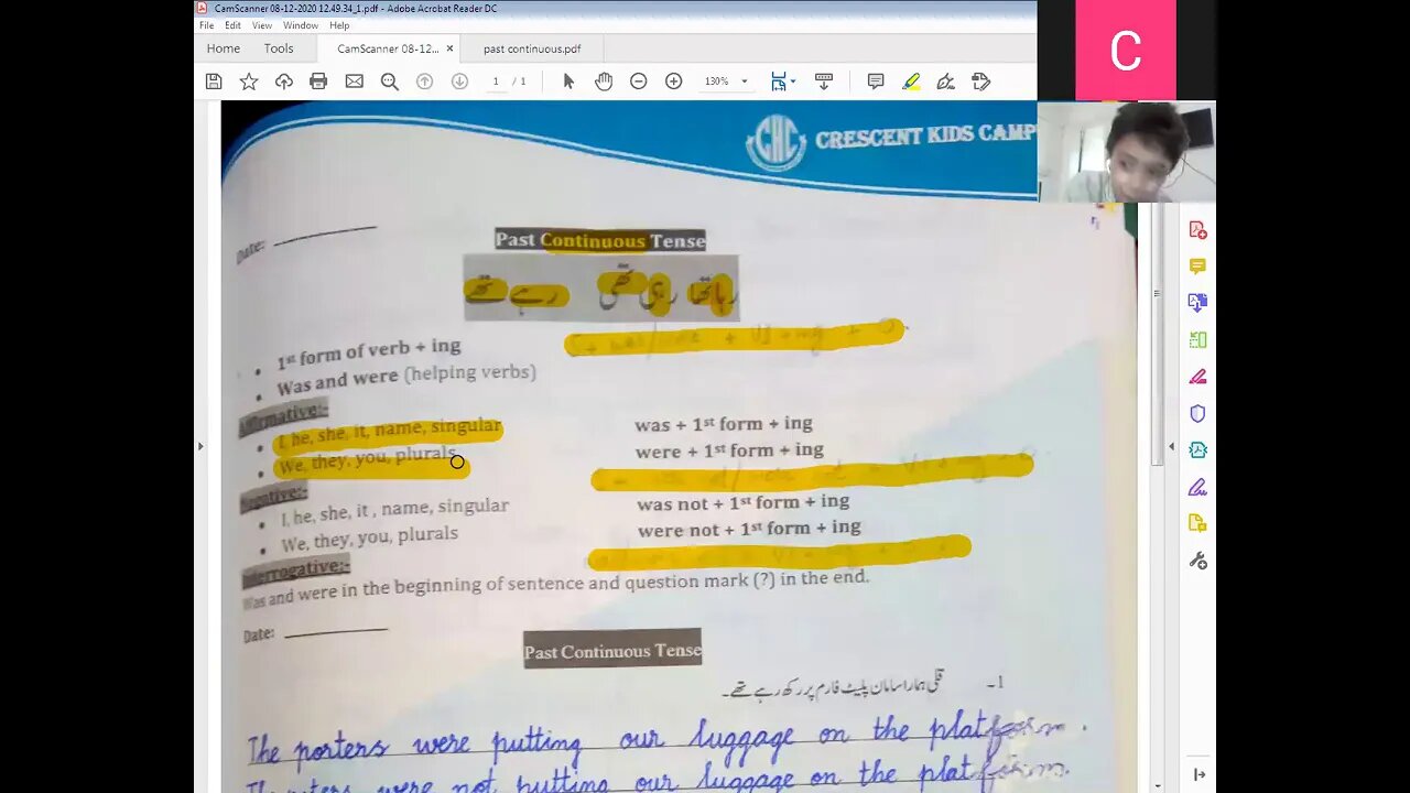 Class 5th English B Past Continuous Tense 12 8 2020