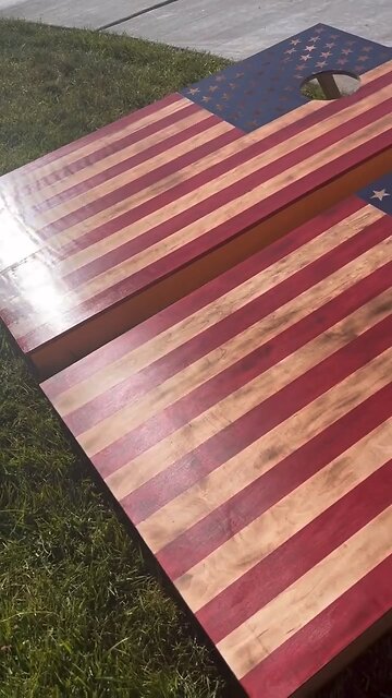 Regulation size cornhole boards.
