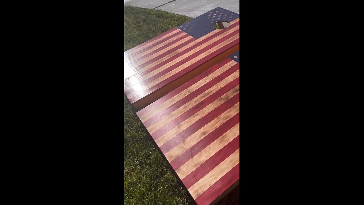 Regulation size cornhole boards.