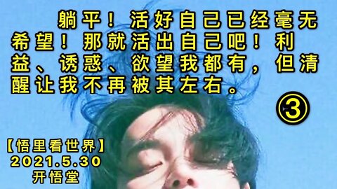 KWT1824(3)躺平！活好自己已经毫无希望！那就活出自己吧！利益、诱惑、欲望我都有，但清醒让我不再被其左右。20210530-9【悟里看世界】