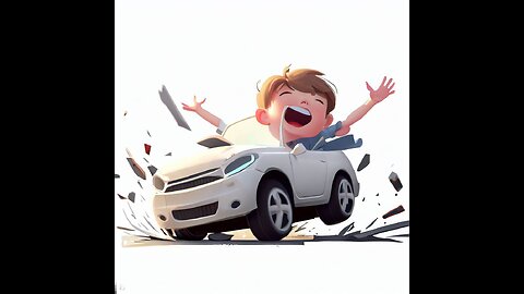 Kid crashing a car with a cat