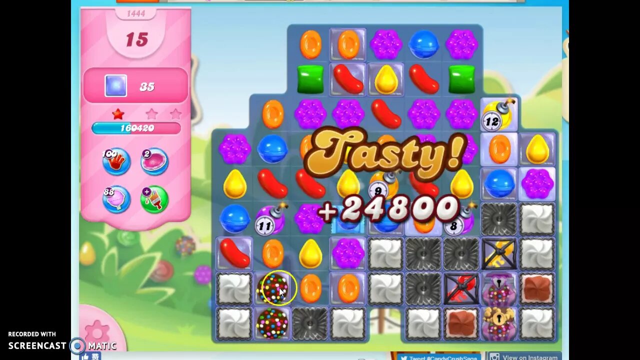 Candy Crush Level 1444 Audio Talkthrough, 2 Stars 0 Boosters