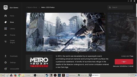 2020 Free epic game Metro 2033 Redux