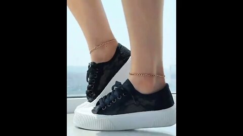 Contrast Lace Eyelet Sneakers: link in the comment