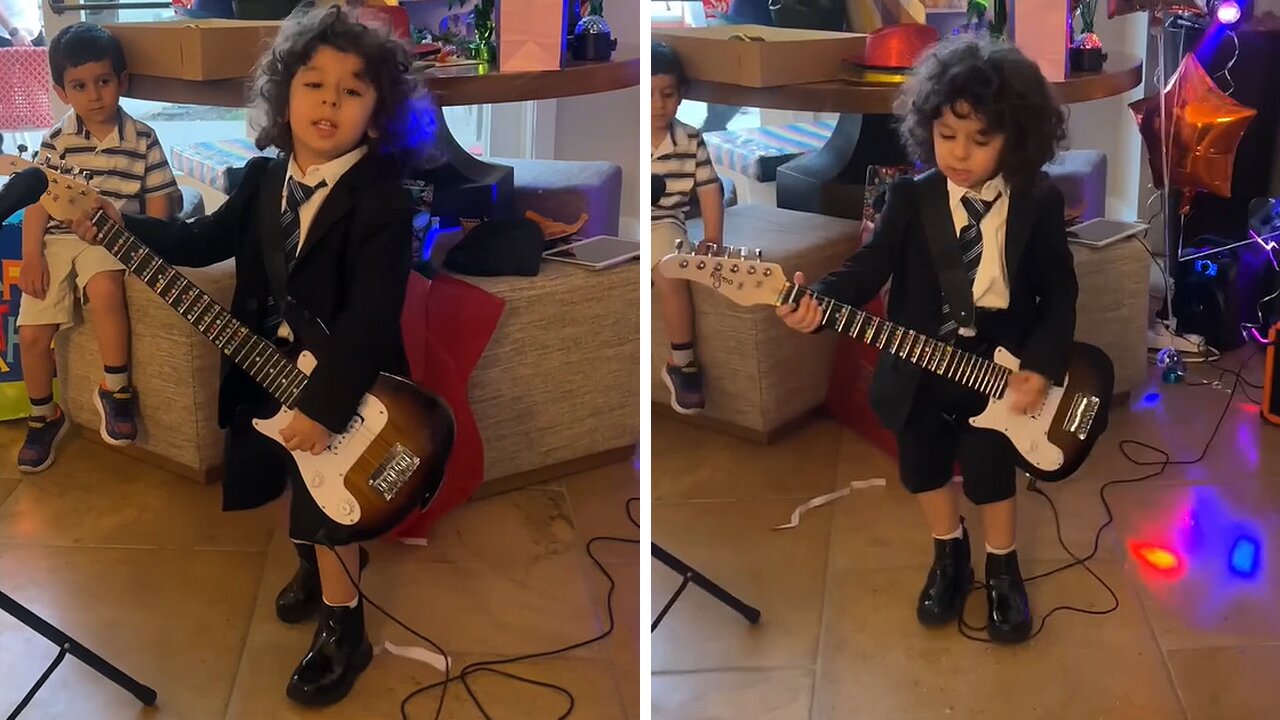 Rockstar Kid Has An Awesome Ac/dc Performance At His 4th Birthday