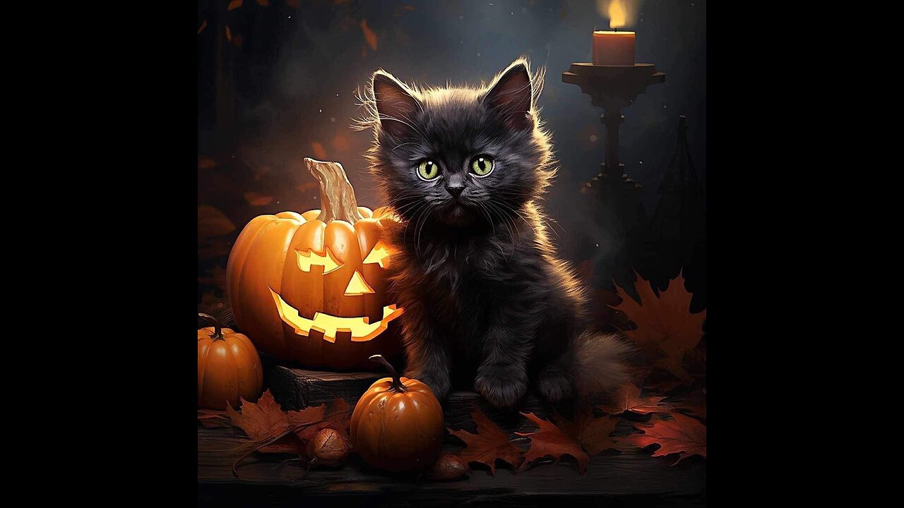 Black Kitten with Jack o Lantern