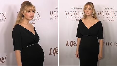 Jennifer Lawrence Shows Baby Bump in Black Gown