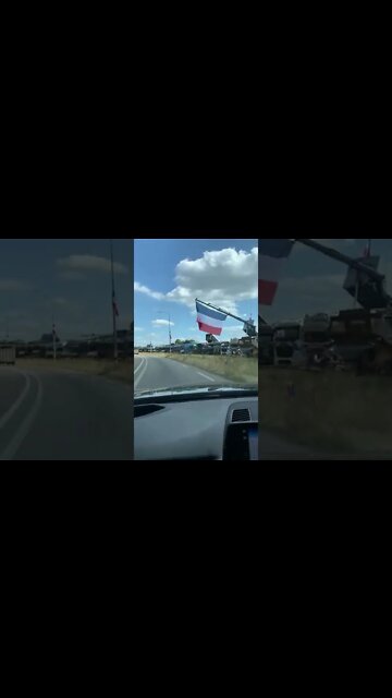 Huge upside down Dutch flag hanging along the La Vuelta route in the Netherlands today