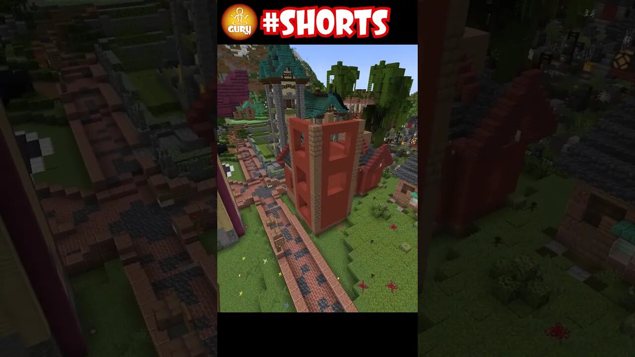 Really red, old looking house in Minecraft town #short #shorts
