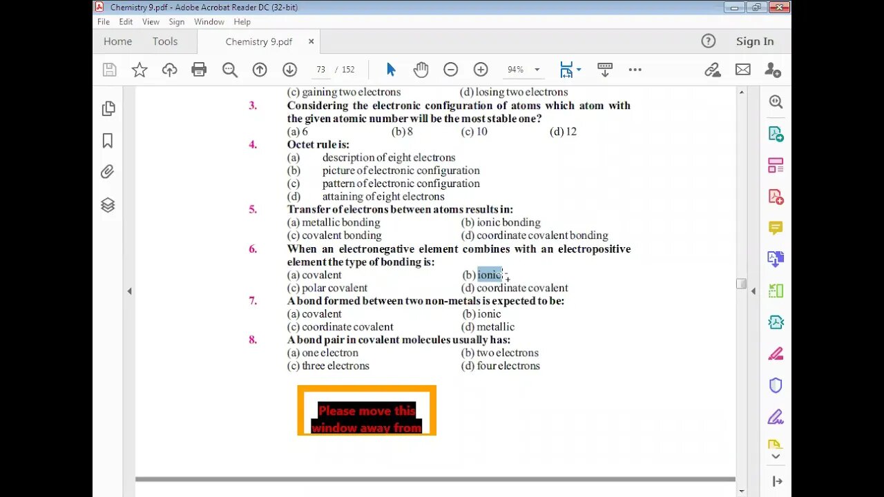 Class 9th Chemistry Ch 04 MCQ
