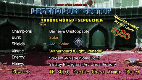 Destiny 2 Legend Lost Sector: Throne World - Sepulcher on my Warlock 1-26-23