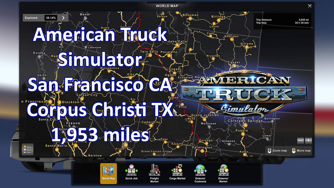 American Truck Simulator, San Francisco CA, Corpus Christi TX, 1,953 miles