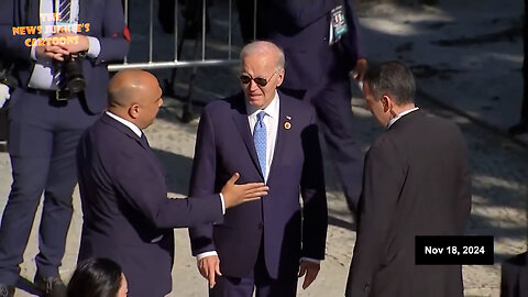 The end of this nightmare can't come soon enough: Creepy Joe seems confused about how in the world he missed the group photo at the G20 Summit in Brazil, then shuffles away.