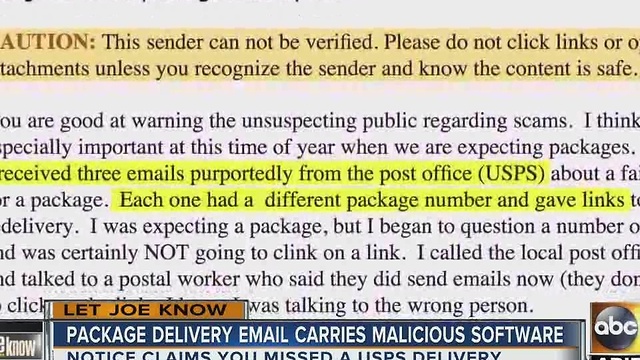 Let Joe Know: Suspicious emails about undeliverable packages